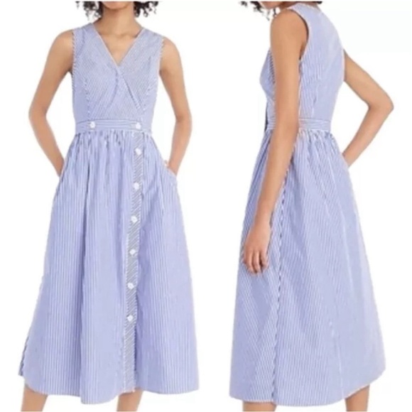 J. Crew Rosina Cotton Coastal Poplin Dress w/ Pockets Midi Length Size 8 - Picture 7 of 7